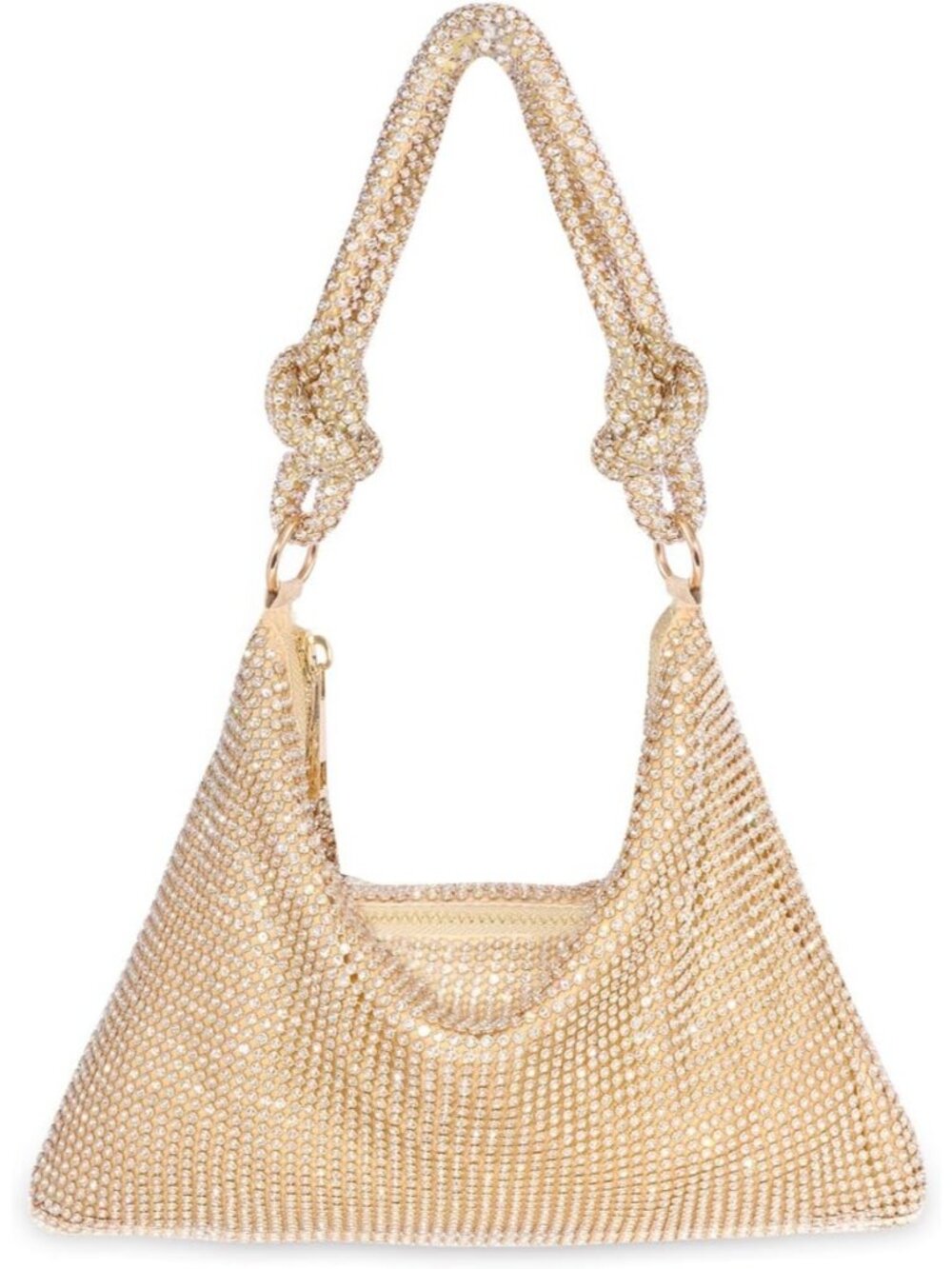 Women's Gold Rhinestone Evening Sparkly Crystal Slouchy Shoulder Clutch Purse